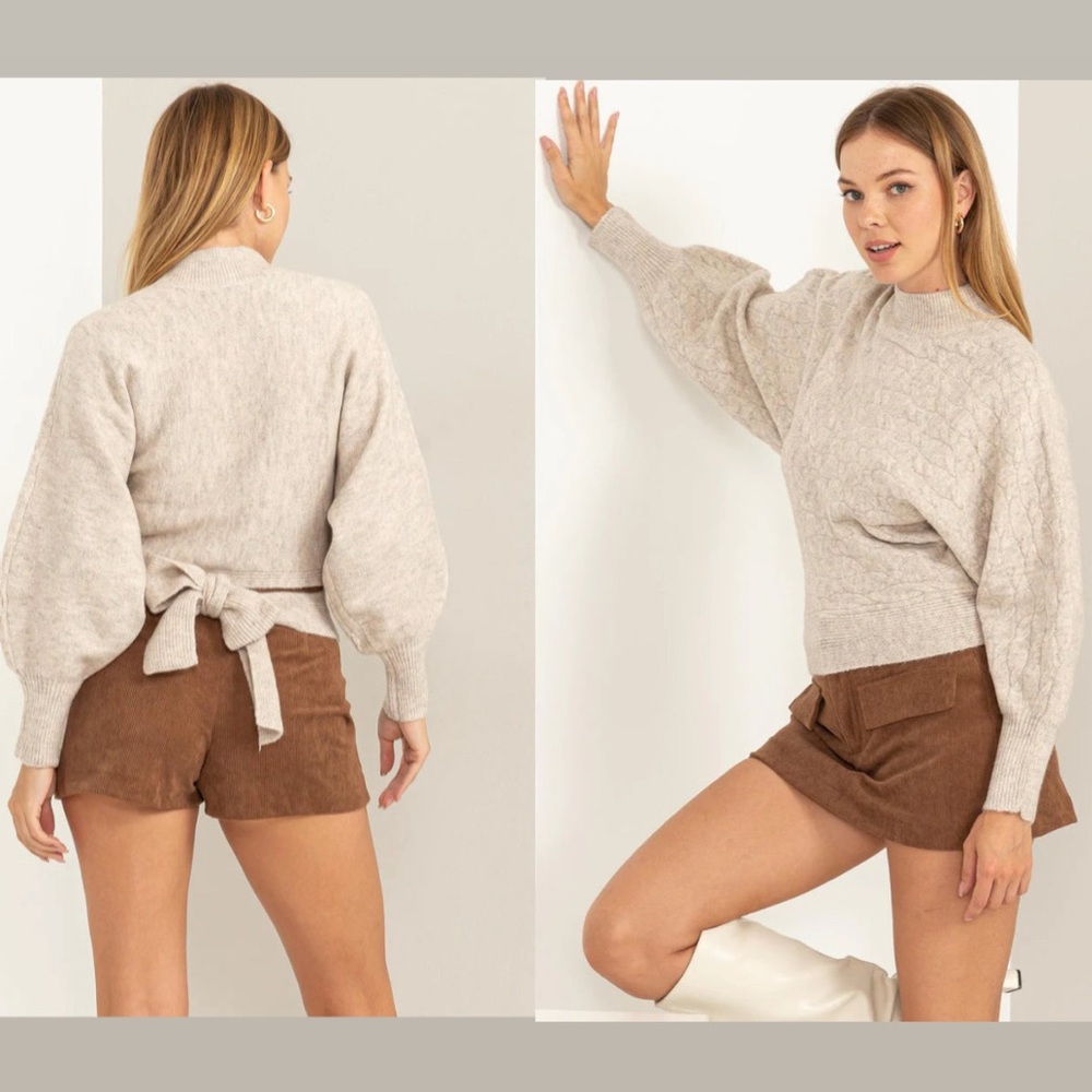 Talulah sweater with elegant back tie and puff sleeves size M